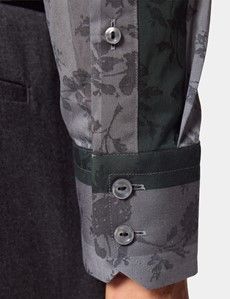 Slim Fit Grey & Green Stripe Jacquard Curtis Shirt