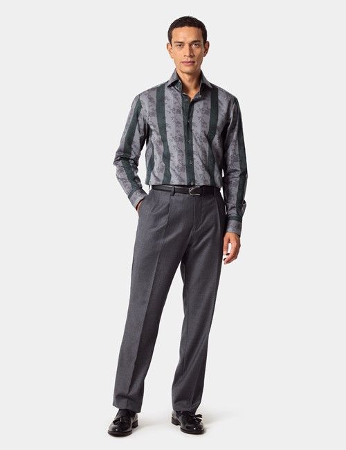 Slim Fit Blue & Grey Jacquard Check Curtis Shirt