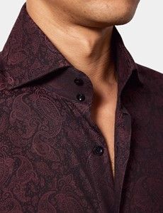 Slim Fit Burgundy & Black Paisley Jacquard Curtis Shirt