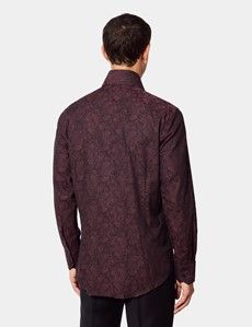 Slim Fit Burgundy & Black Paisley Jacquard Curtis Shirt