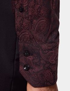 Slim Fit Burgundy & Black Paisley Jacquard Curtis Shirt