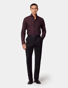 Slim Fit Burgundy & Black Paisley Jacquard Curtis Shirt