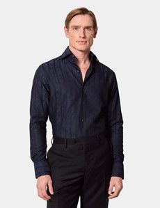 Slim Fit Dark Navy Stripe Jacquard Curtis Shirt