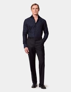 Slim Fit Dark Navy Stripe Jacquard Curtis Shirt