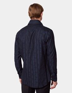 Slim Fit Dark Navy Stripe Jacquard Curtis Shirt