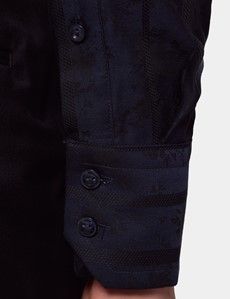 Slim Fit Dark Navy Stripe Jacquard Curtis Shirt