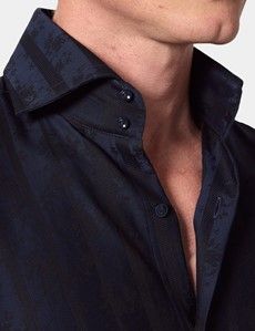 Slim Fit Dark Navy Stripe Jacquard Curtis Shirt