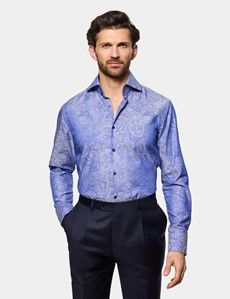 Slim Fit Royal Blue Paisley Jacquard Curtis Shirt