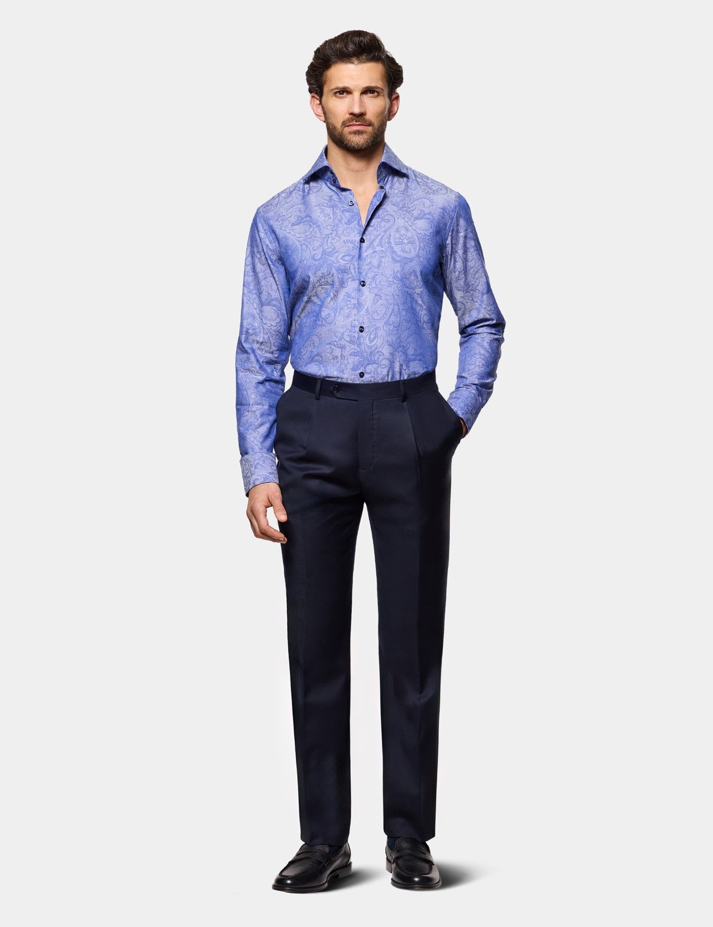 Slim Fit Light Blue Jacquard Paisley Curtis Shirt