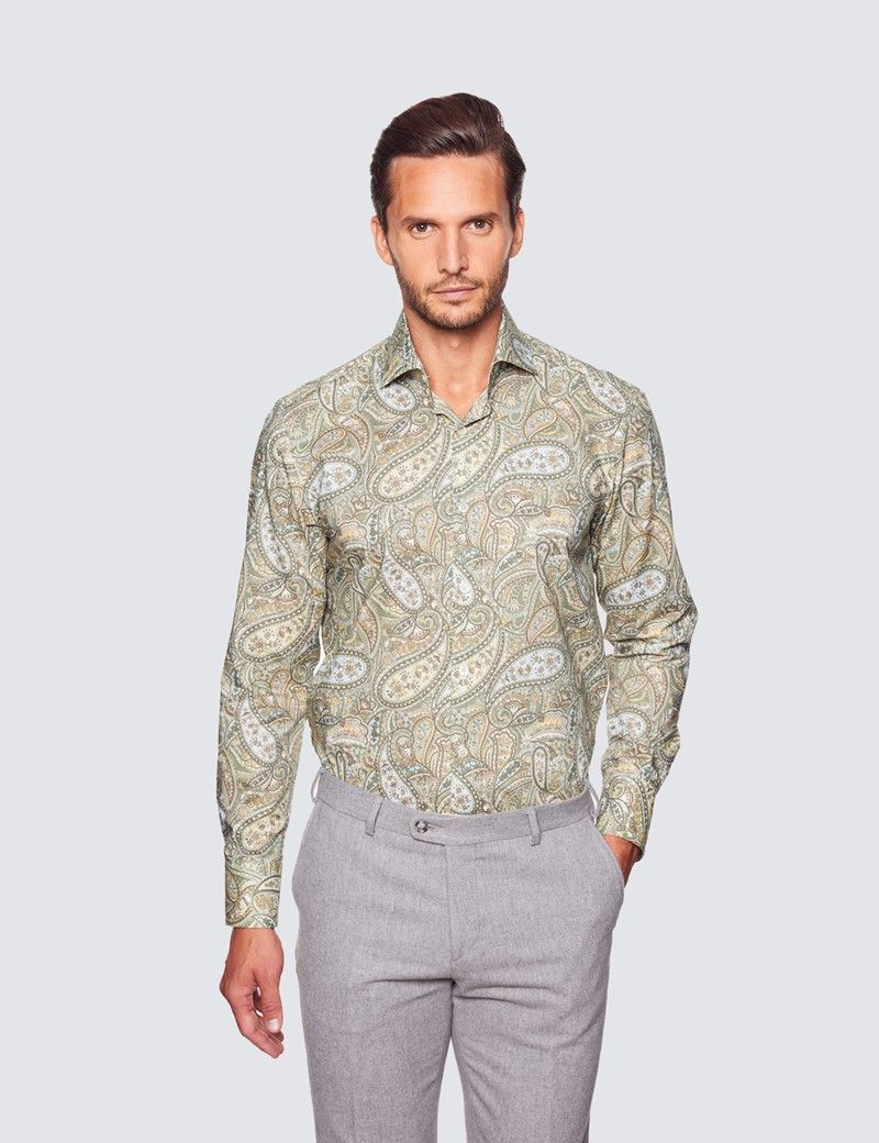 Casualhemd – Relaxed Slim Fit – hoher Kragen – gelb Paisley  