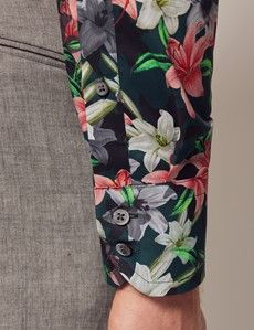 Green & White Floral Lily Slim Shirt - High Collar-preview4