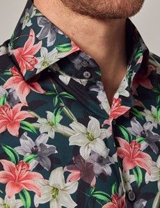 Green & White Floral Lily Slim Shirt - High Collar-preview1