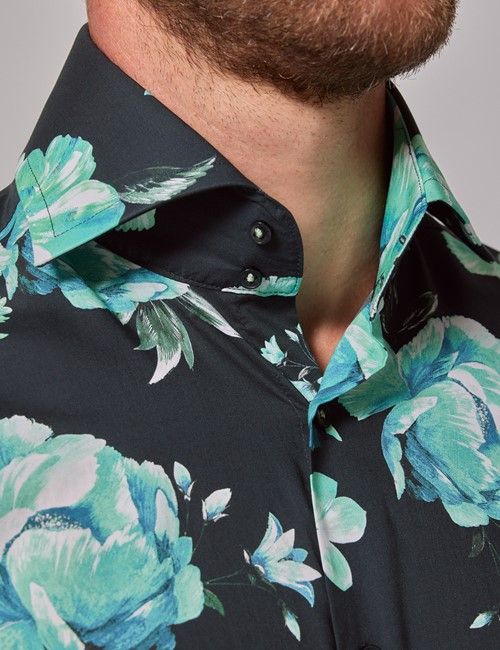 Green Floral Slim Shirt - High Collar-preview
