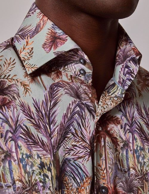 Green & Purple Floral Slim Shirt - High Collar-preview