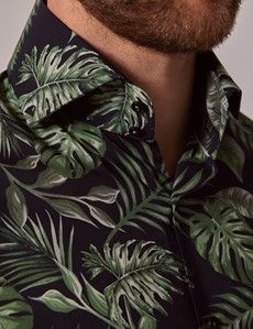 Slim Fit Navy & Green Leaf Curtis Shirt-preview1