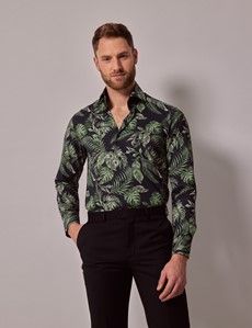 Slim Fit Navy & Green Leaf Curtis Shirt-preview2