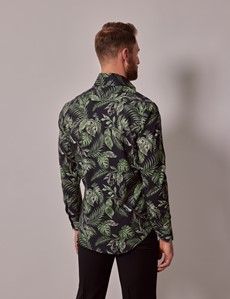Slim Fit Navy & Green Leaf Curtis Shirt-preview4