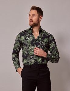 Slim Fit Navy & Green Leaf Curtis Shirt-preview5