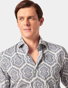 Slim Fit White & Grey Paisley Curtis Shirt