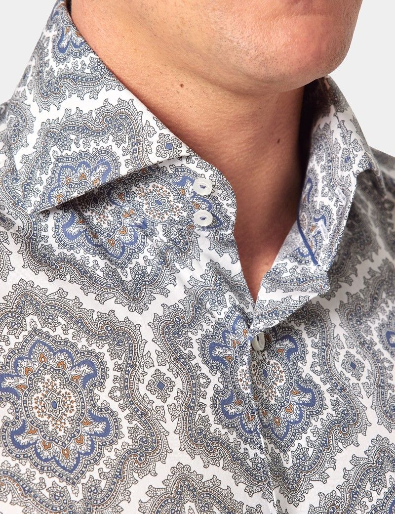 Slim Fit White & Grey Paisley Curtis Shirt-preview