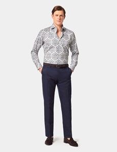 Slim Fit White & Grey Paisley Curtis Shirt