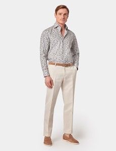 Slim Fit Green & White Tropical Flower Curtis Shirt