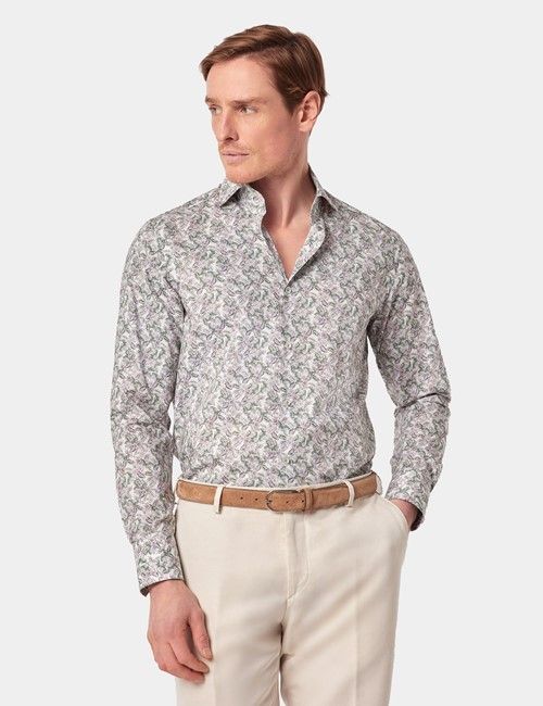 Slim Fit Green & White Tropical Flower Curtis Shirt
