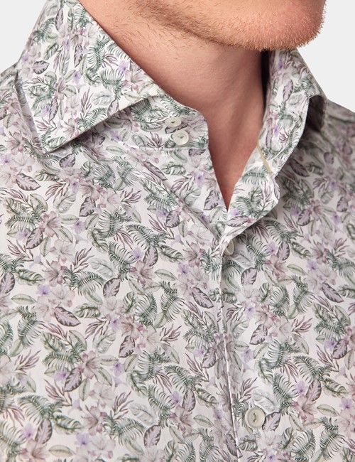 Slim Fit Green & White Tropical Flower Curtis Shirt-preview
