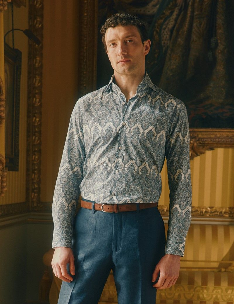 Slim Fit Navy & White Paisley Curtis Shirt