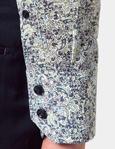 Slim Fit Navy & Green Paisley Curtis Shirt