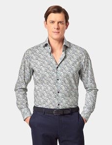 Slim Fit Navy & Green Paisley Curtis Shirt