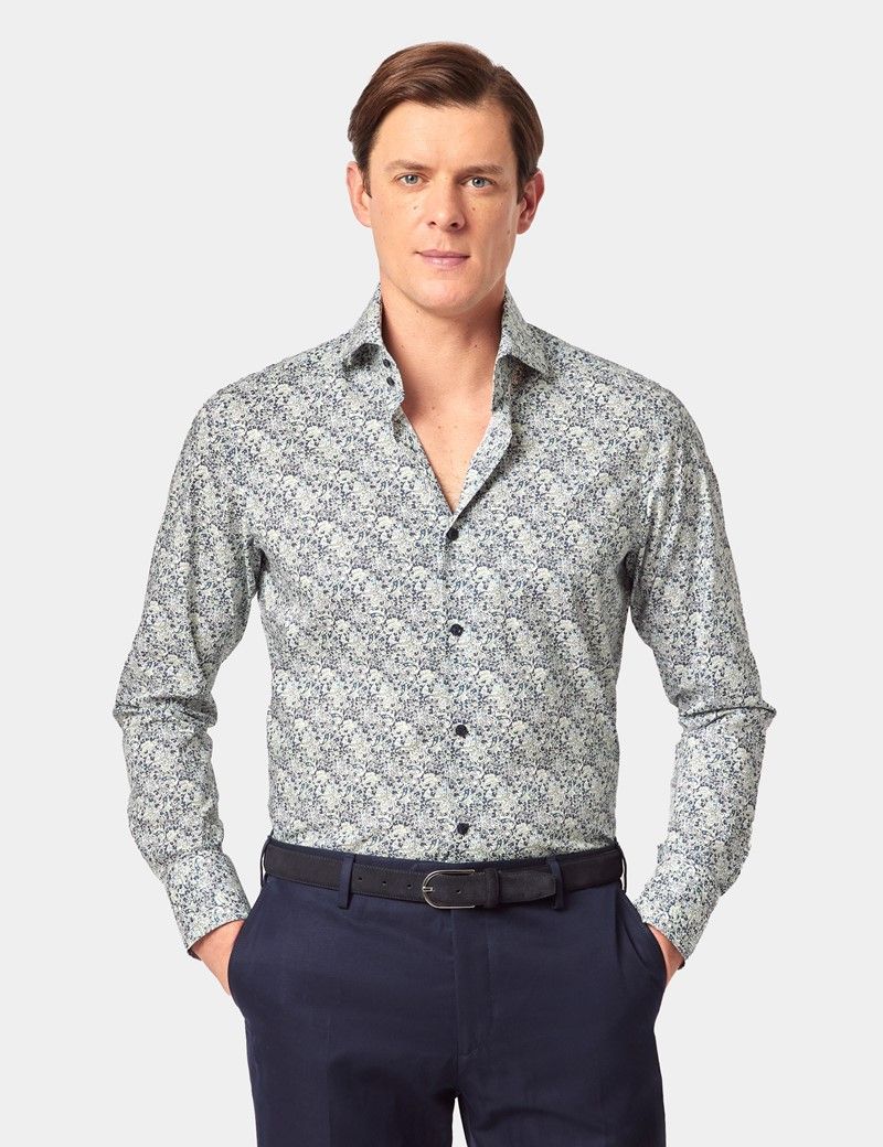 Slim Fit Navy & Green Paisley Curtis Shirt