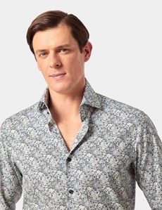 Slim Fit Navy & Green Paisley Curtis Shirt