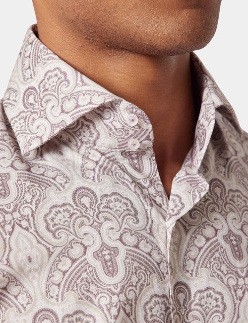 White & Burgundy Paisley Slim Curtis Shirt - High Collar-preview