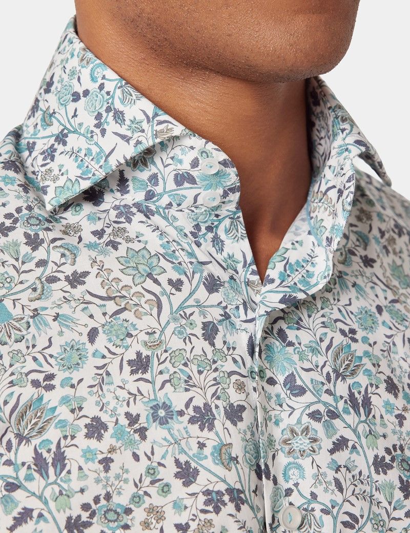 Slim Fit White & Green Floral Curtis Shirt-preview