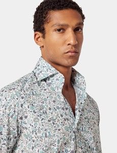 Slim Fit White & Green Floral Curtis Shirt