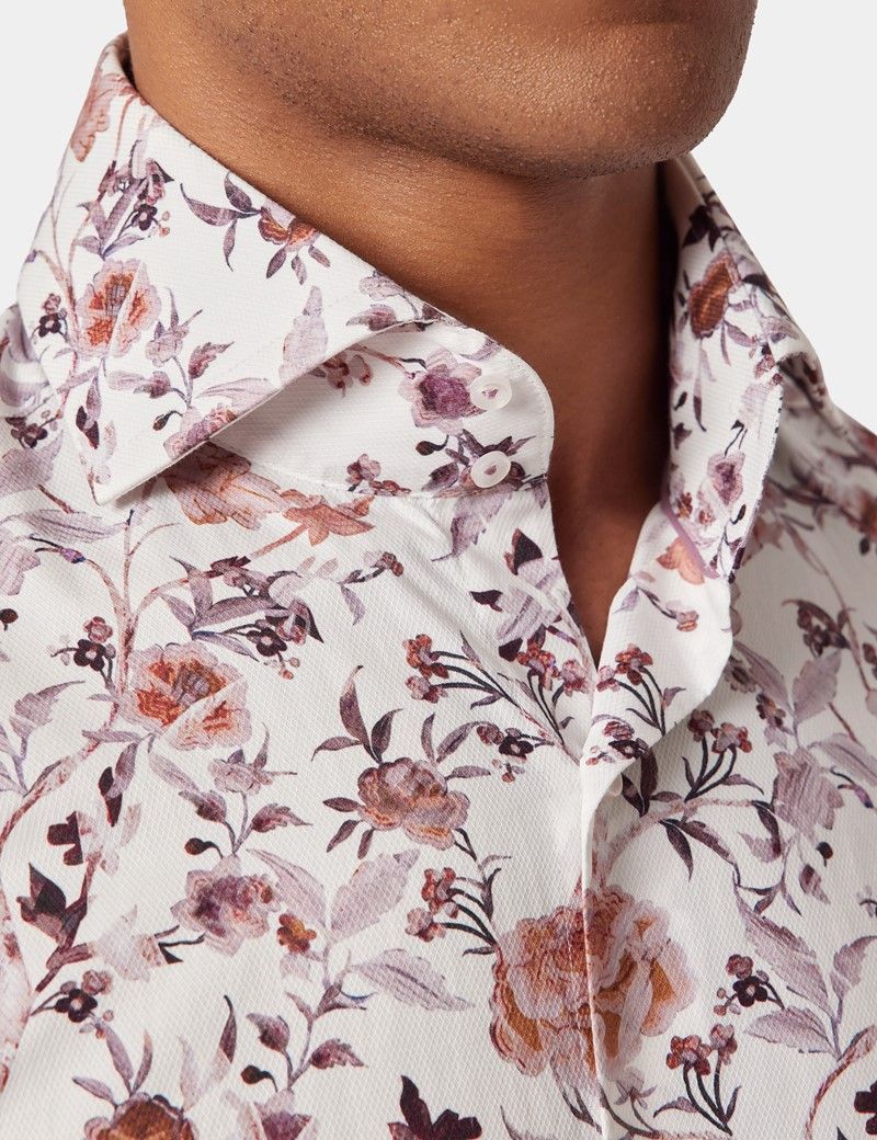 Slim Fit White & Brown Floral Diamond Weave Curtis Shirt-preview