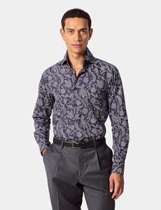 Slim Fit Navy & White Paisley Curtis Shirt