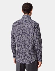 Slim Fit Navy & White Paisley Curtis Shirt
