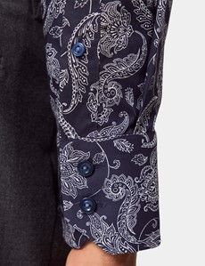 Slim Fit Navy & White Paisley Curtis Shirt