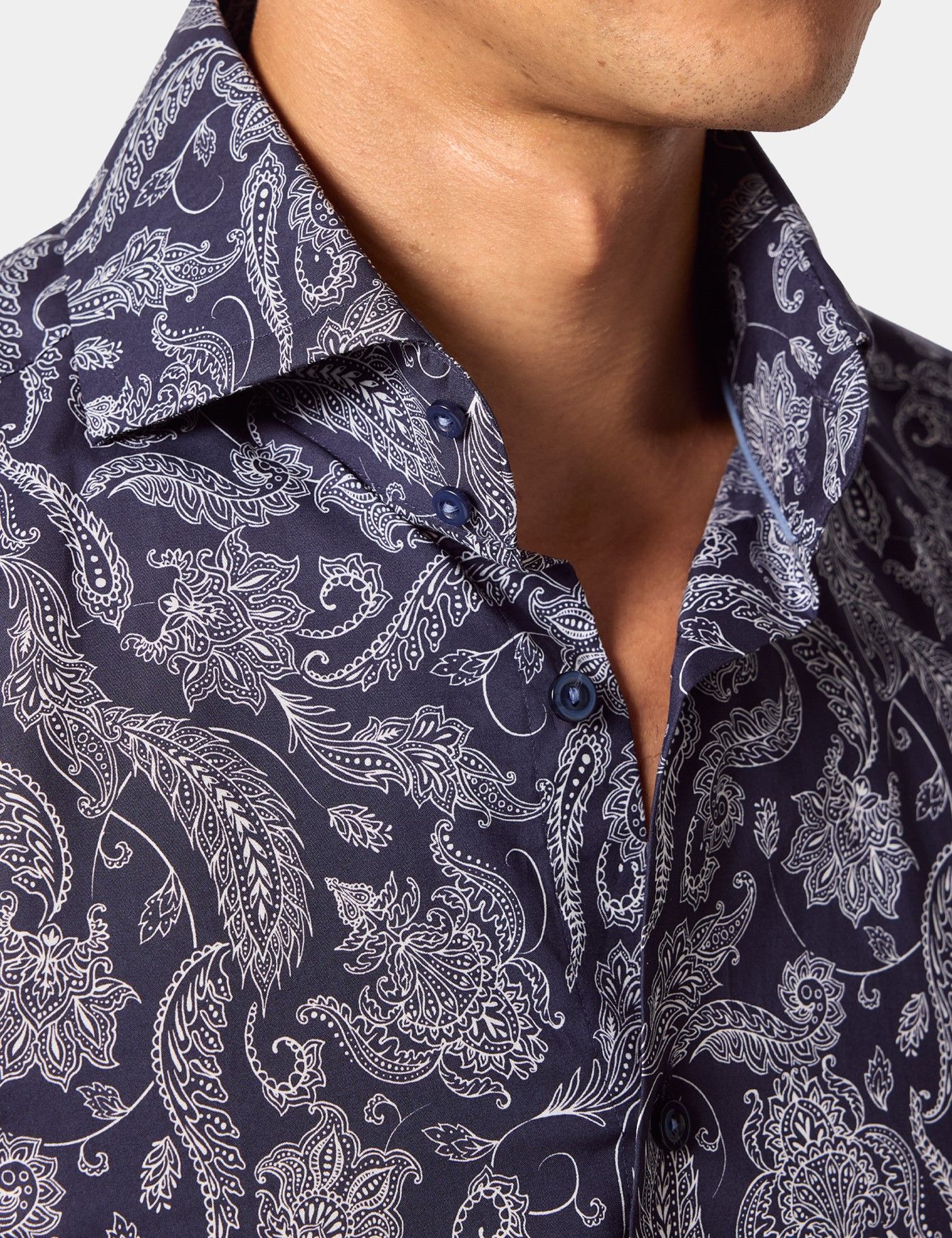 Slim Fit Navy & White Paisley Curtis Shirt-preview