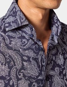 Slim Fit Navy & White Paisley Curtis Shirt