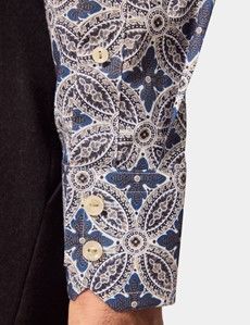 Slim Fit Navy & White Paisley Curtis Shirt