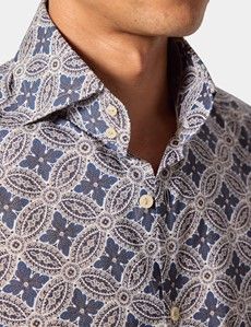 Slim Fit Navy & White Paisley Curtis Shirt