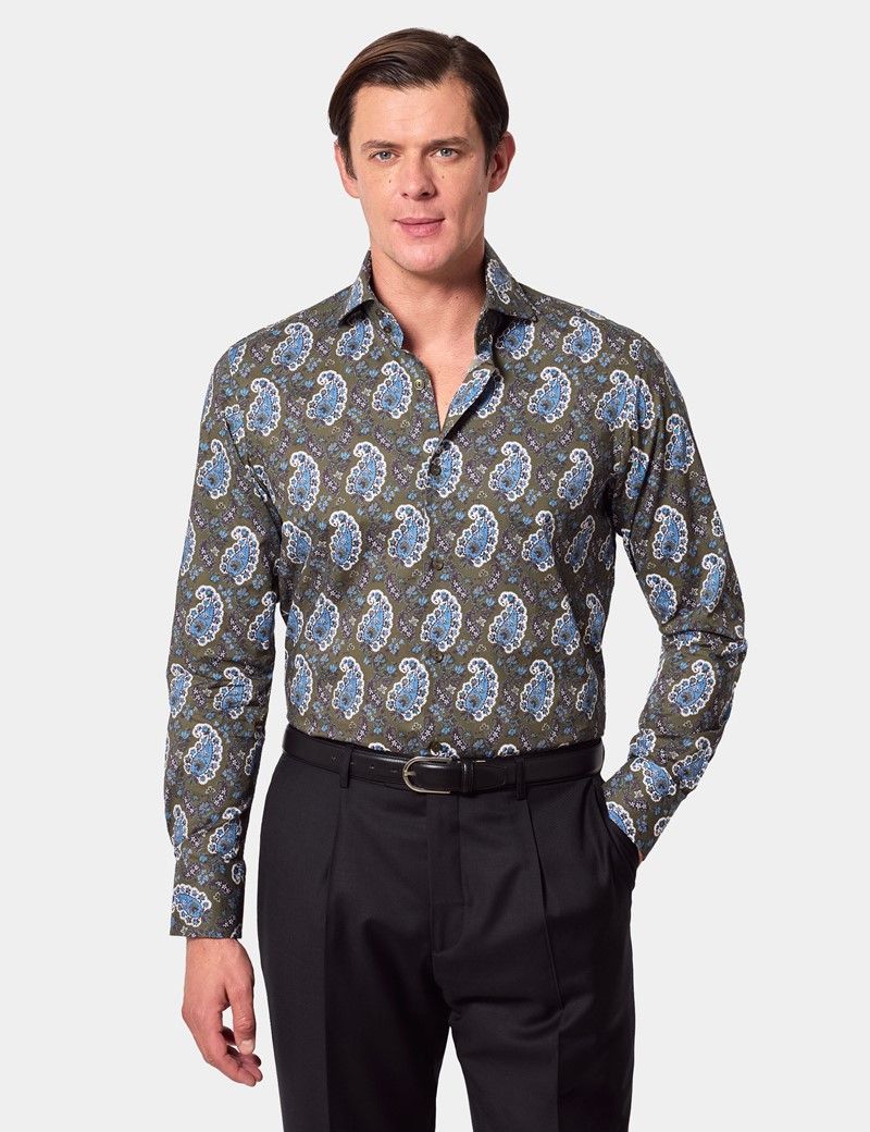 Slim Fit Green & Blue Paisley Curtis Shirt