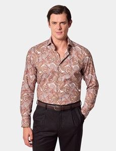 Slim Fit Orange & Blue Paisley Curtis Shirt