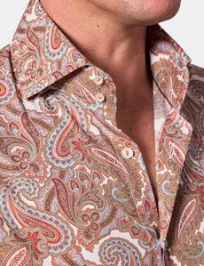 Slim Fit Orange & Blue Paisley Curtis Shirt