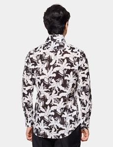 Slim Fit Black & White Floral Curtis Shirt