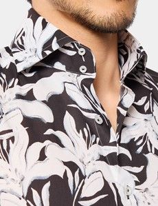 Slim Fit Black & White Floral Curtis Shirt