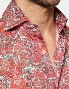 Slim Fit White & Red Paisley Curtis Shirt